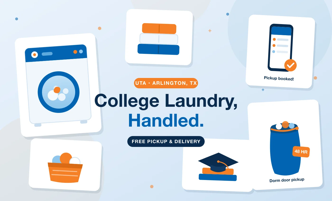Laundry pickup and delivery service for college students near UTA, TCU, and SMU campuses in Dallas-Fort Worth